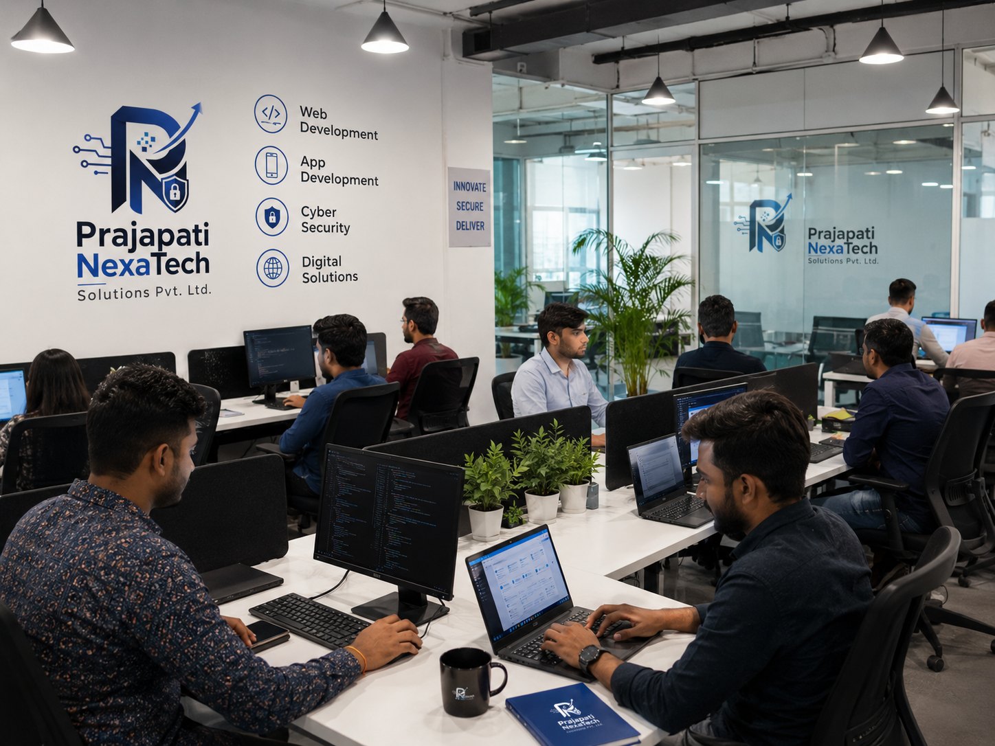 Company workspace with systems and desks